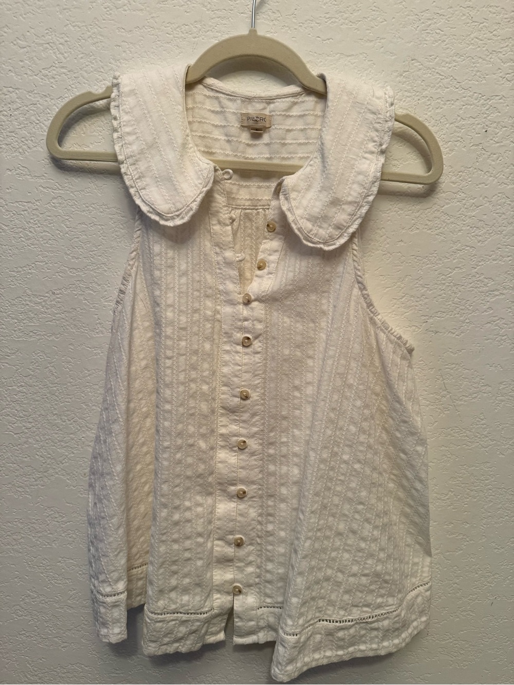Anthropologie Puleo Cream Sleeveless Button-Front Swing Top w/Peter Pan Collar